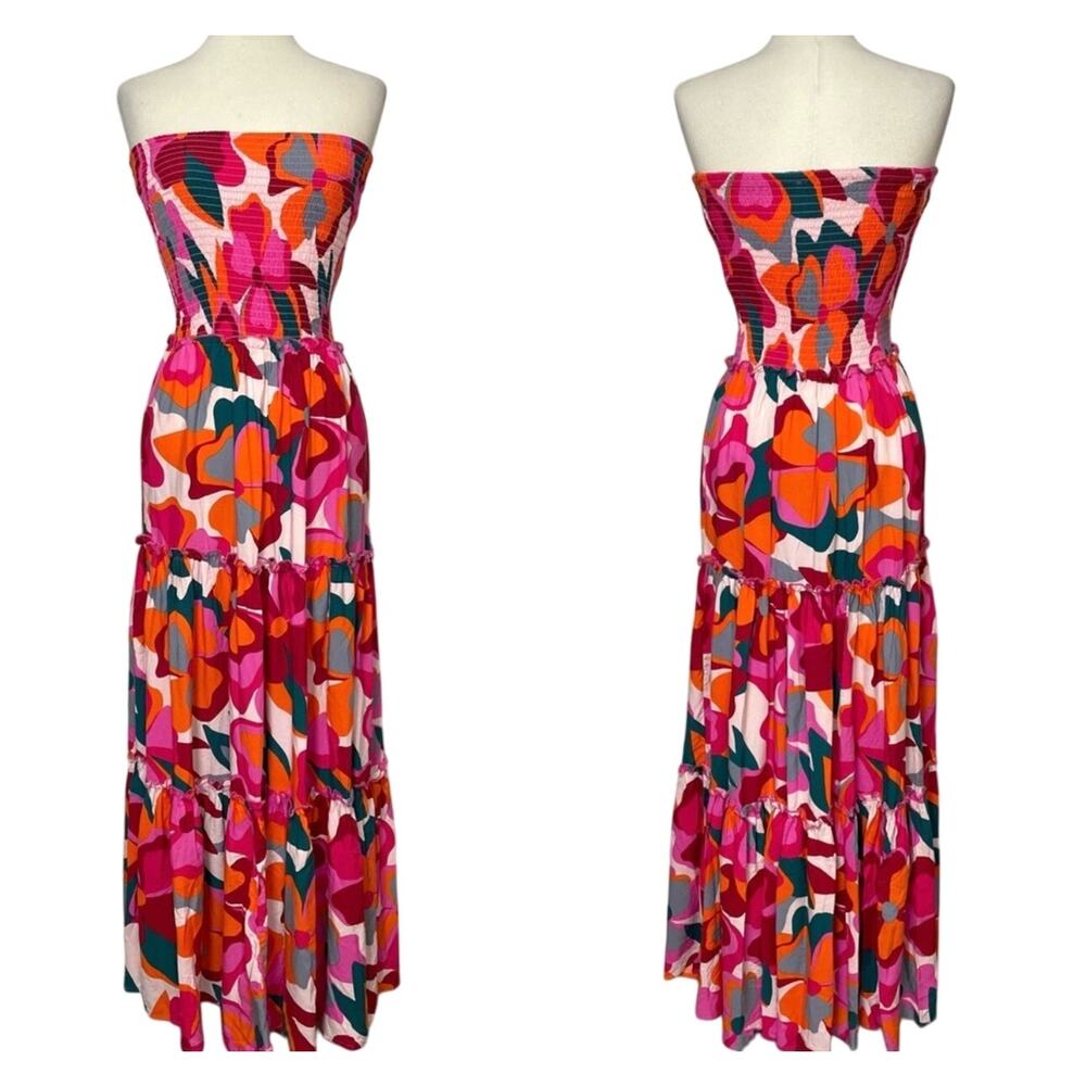 Anthropologie Abel the Label Strapless Maxi Dress Tiered Smocked Multi Large - Picture 1 of 9